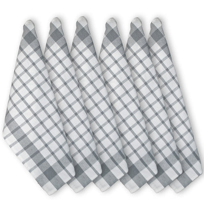KITCHEN TOWEL SET OF 6 CHECKS, 18''x28'', GREY-WHITE