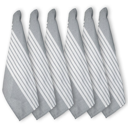 KITCHEN TOWEL SET OF 6 CENTER STRIPES, 18''x28'', GREY-WHITE