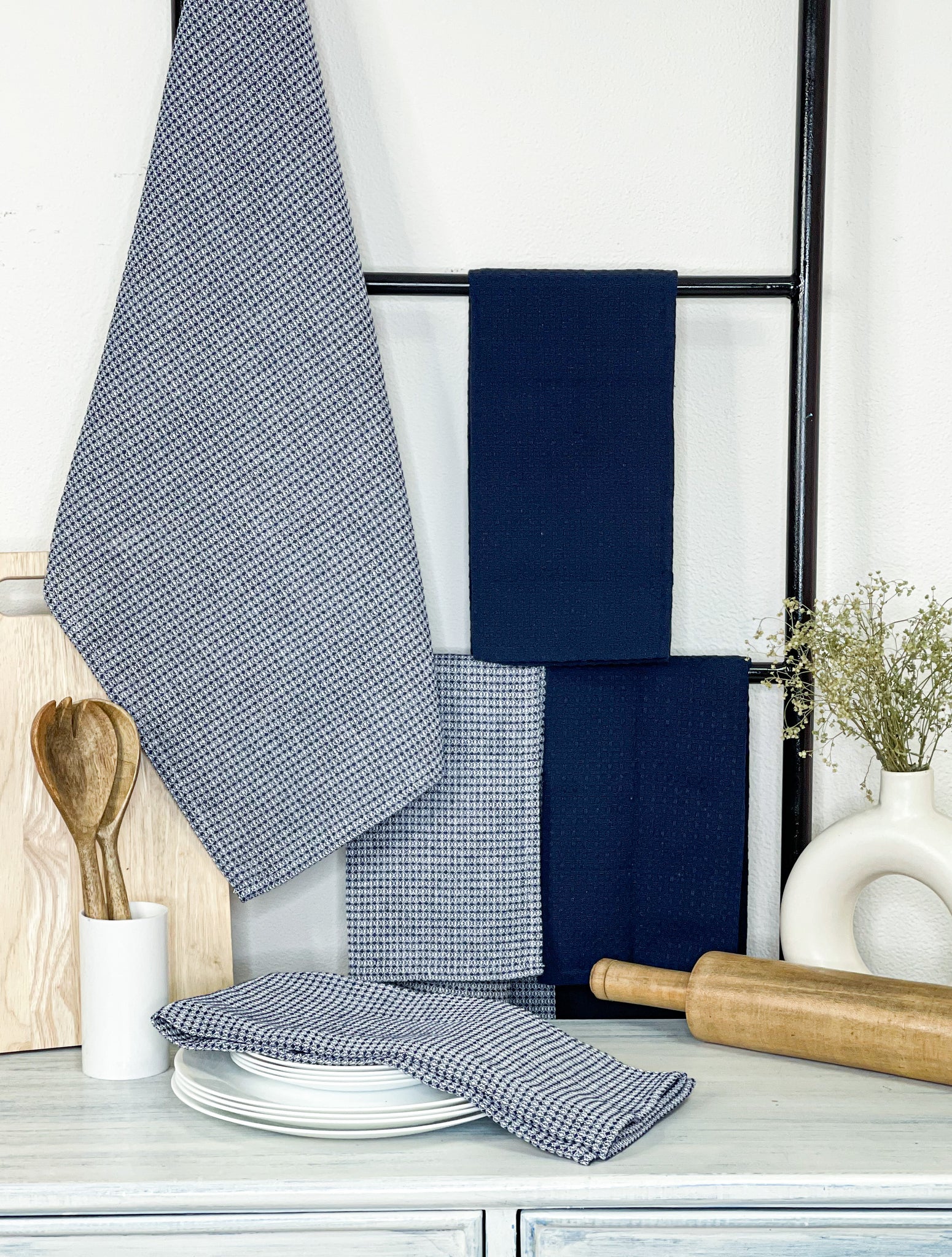 WAFFLE KITCHEN TOWELS SET OF 6, Blue, 18''x28'' – Chardin Home
