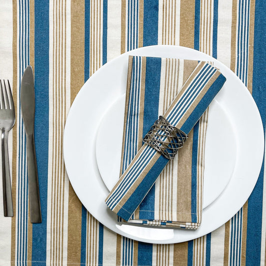 MOTLEY STRIPE NAPKIN SET OF 6, BEIGE-BLUE-WHITE, 18''x18''