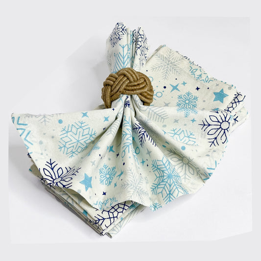 SNOWFLAKES NAPKIN SET OF 6, BLUE-WHITE, 18''x18''