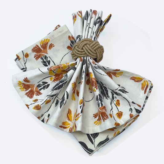 MARIGOLD NAPKIN SET OF 6, WHITE-GREY-ORANGE, 18''x18''