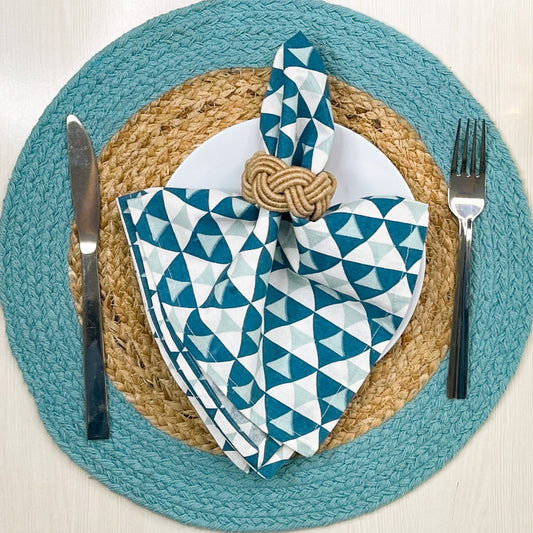 TRIANGLE NAPKIN SET OF 6, TEAL-WHITE, 18''x18''