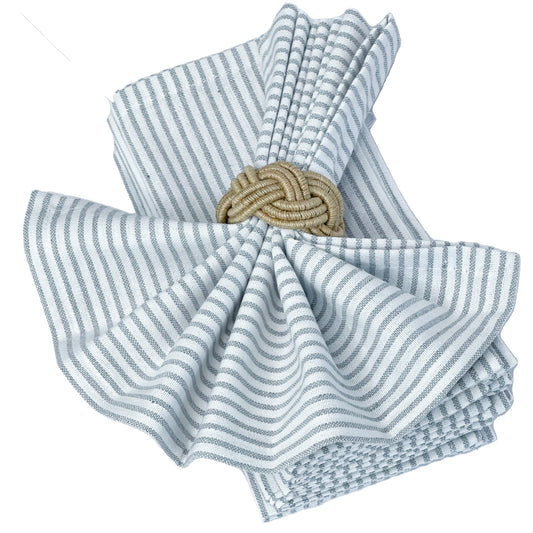 CLASSIC PINSTRIPE NAPKINS SET OF 6, Grey-White, 18''x18''.