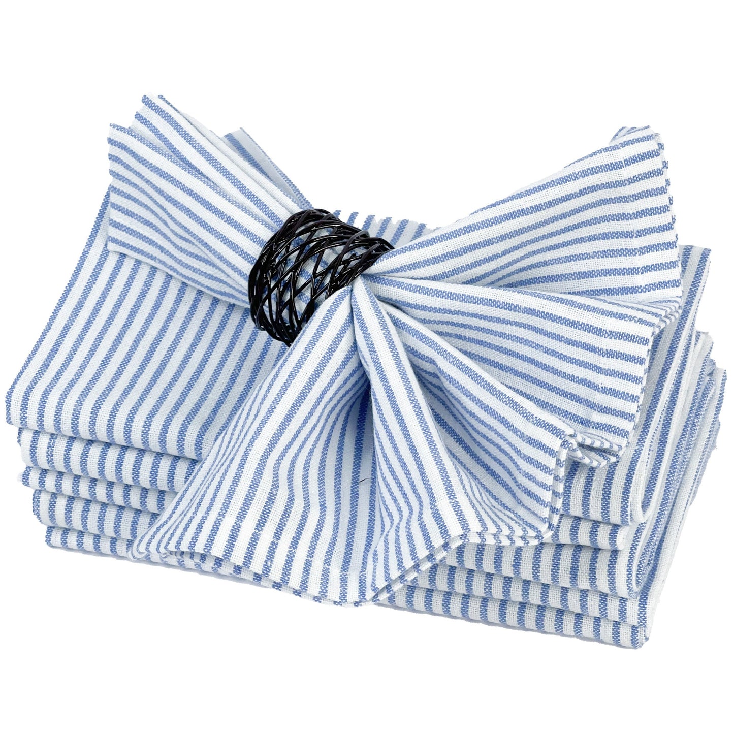 CLASSIC PINSTRIPE NAPKINS SET OF 6, Blue-White, 18''x18''.