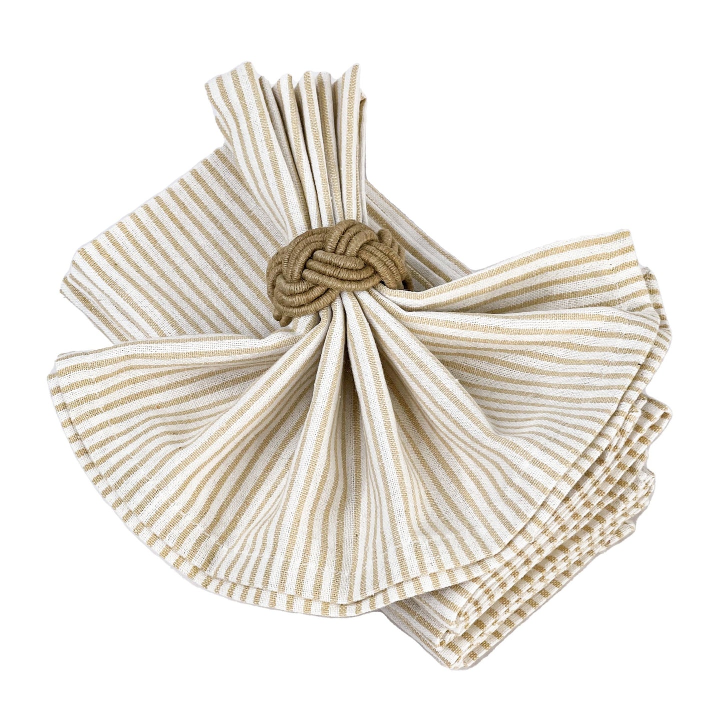 CLASSIC PINSTRIPE NAPKINS SET OF 6, Beige-White, 18''x18''.