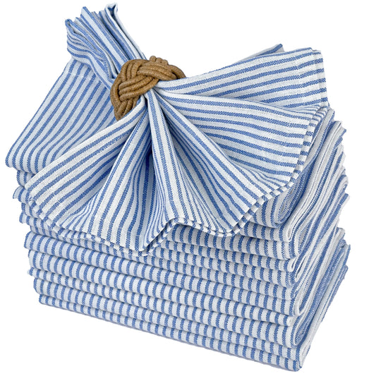 CLASSIC PINSTRIPE NAPKINS SET OF 12, 18''x18'', Blue-White