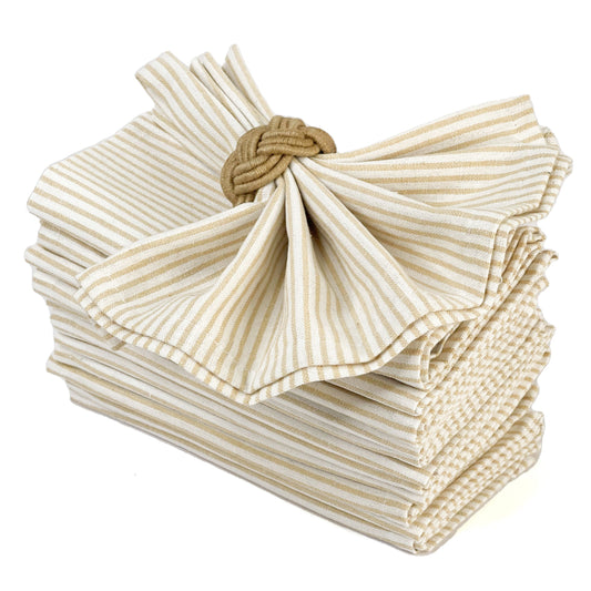 CLASSIC PINSTRIPE NAPKINS SET OF 12, 18''x18'', Beige-White