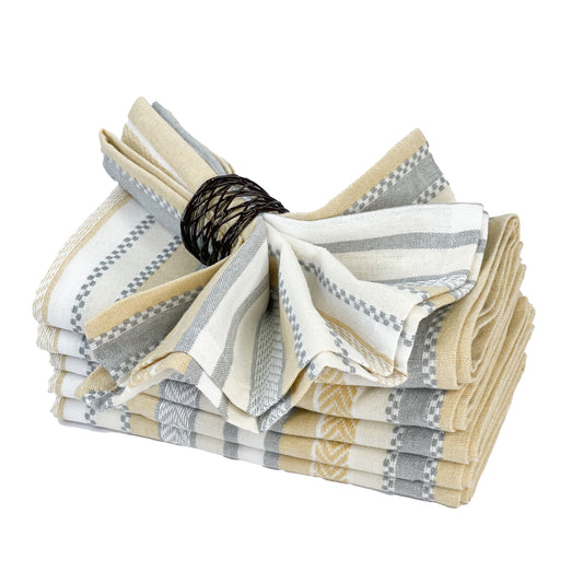 WOVEN SALSA STRIPE NAPKINS SET OF 6, Beige-White, 18''x18''.