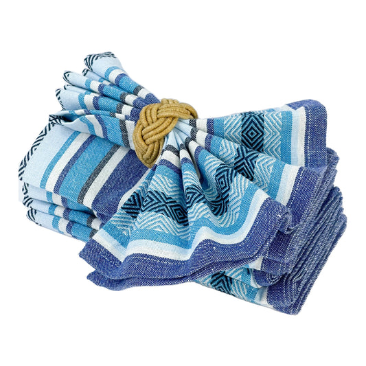 WOVEN SALSA STRIPE NAPKINS SET OF 6, Blues, 18''x18''.