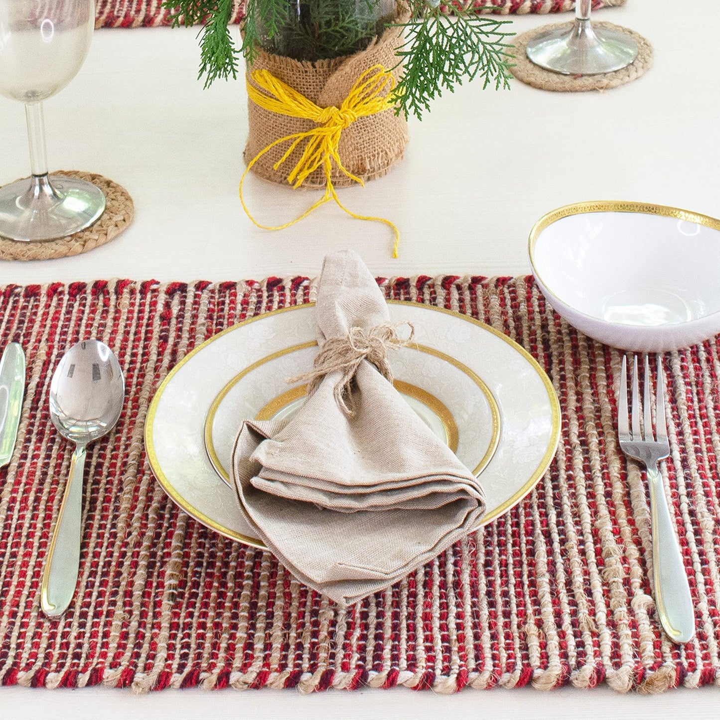 Ombre Placemats Set Of 4 - Natural/Red, 13''x19''