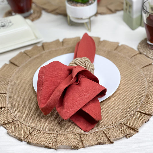 Burlap Ruffle Round Placemats Set Of 4 - Natural Jute, 15'' Rnd