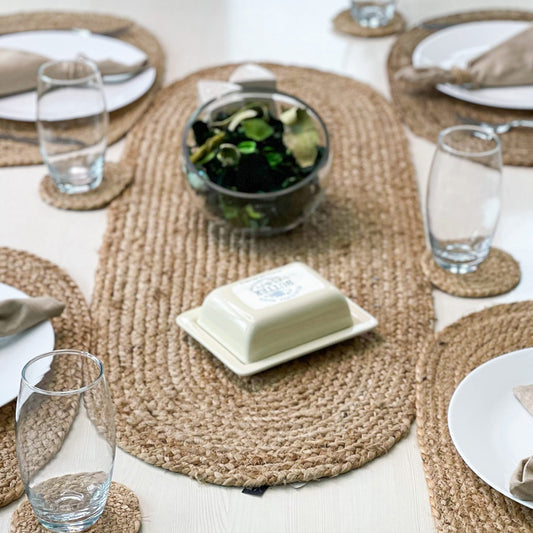 Oval Braided Table Runner - Natural Jute, 13''x36''