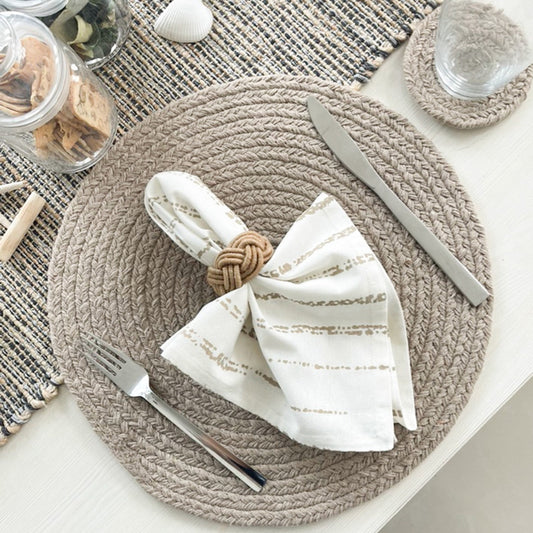 COTTON BRAIDED ROUND PLACEMATS SET OF 4, BEIGE, 15''x15''