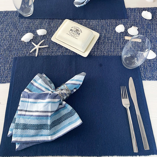 CLASSIC RIBBED PLACEMATS SET OF 6, 13''x19'', Blue