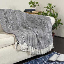 Load image into Gallery viewer, BRAIDED WAFFLE THROW, NAVY-WHITE, 50&#39;&#39;x60&#39;&#39;
