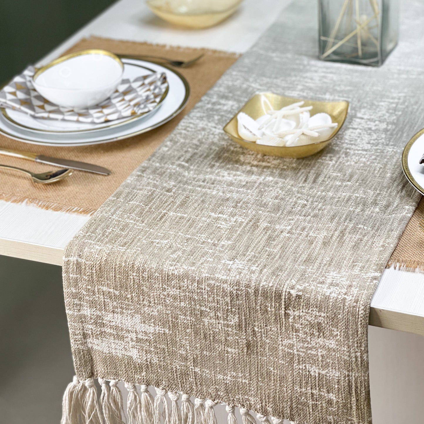 SUNSET TABLE RUNNER, GREY-BEIGE, 14''x72''