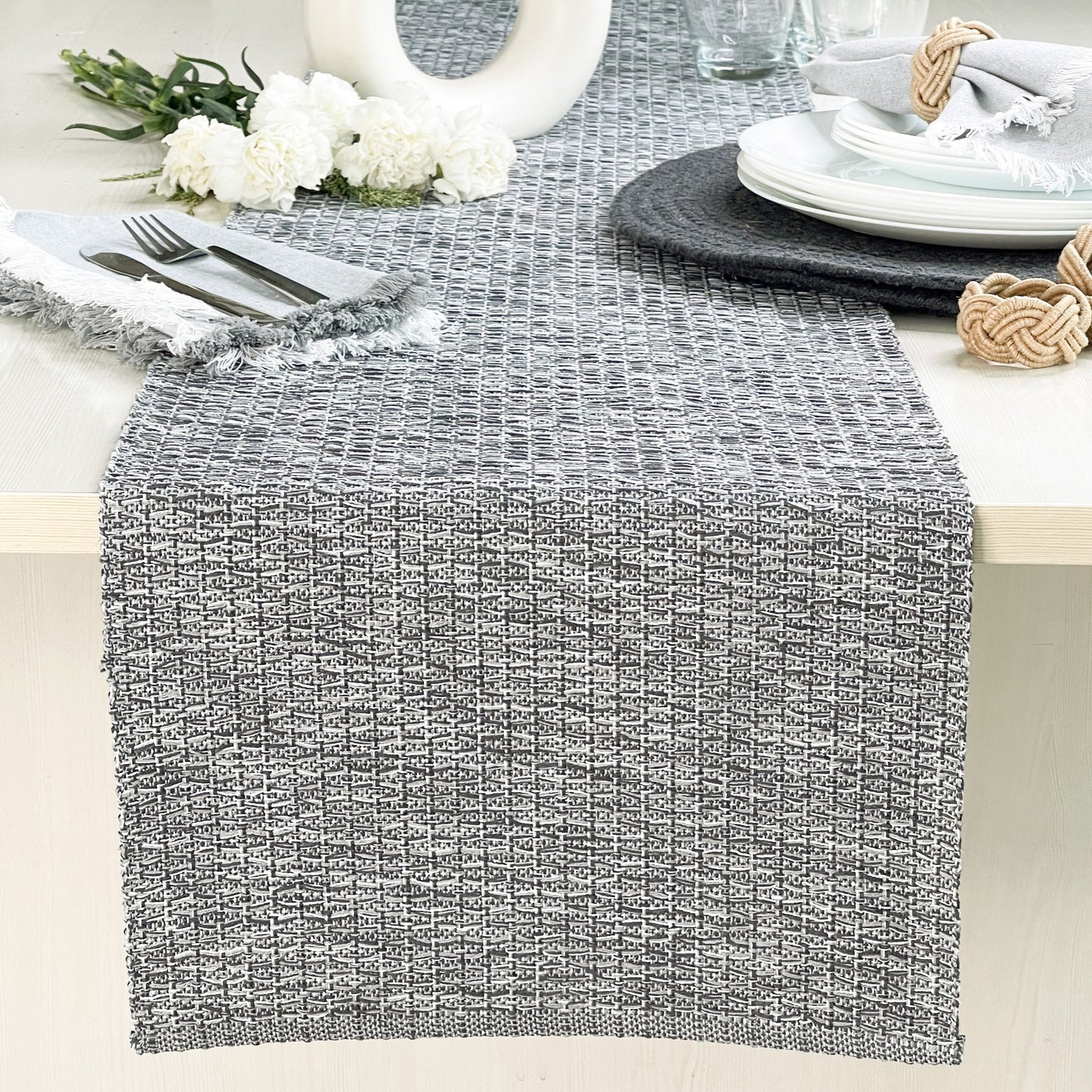 HONEYCOMB TABLE RUNNER, Greys, 13''x72''.